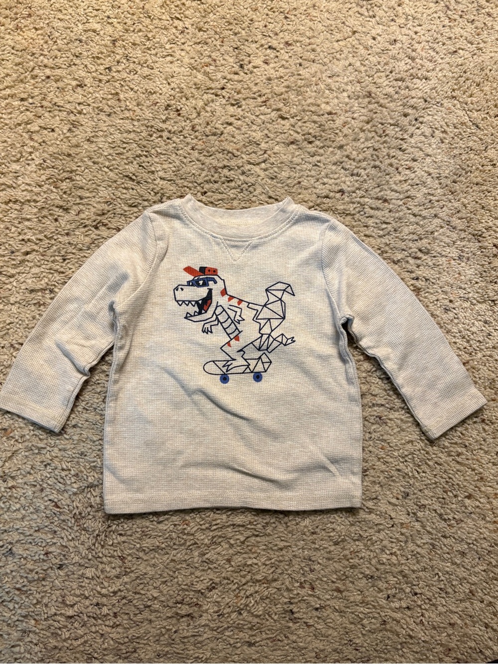 Light Cream Dino Skate Long-Sleeve Tee for Kids